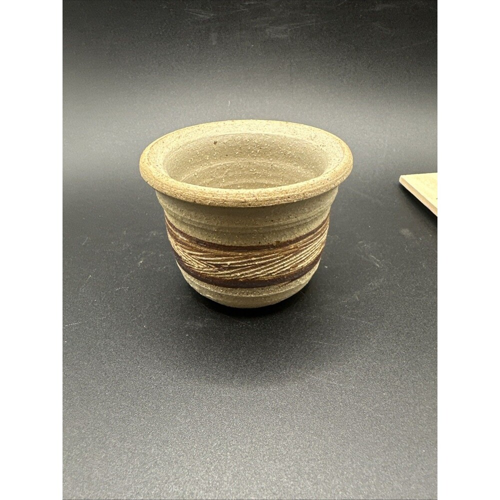 ORIENTAL~Hand Painted STONEWARE Mini~FLOWER POT~Planter BONSAI~2 3/4"x 2"